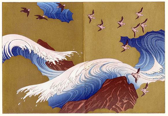 Big Waves and Birds in Japanese Art Exhibition of the Reader
